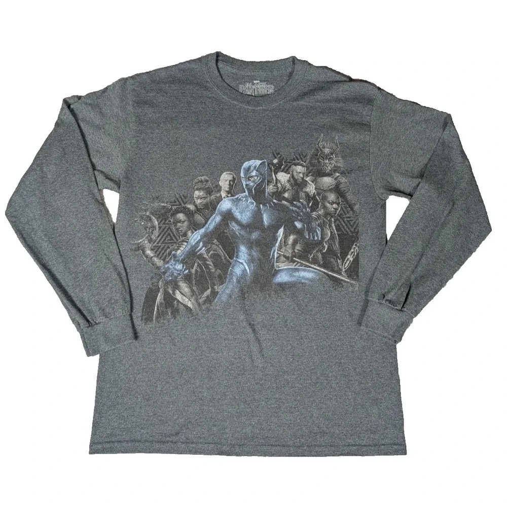 Marvel Black Panther Long Sleeve Graphic‎ T-Shirt Men's M Heather Grey MCU
